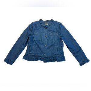 Banana Republic Women’s XL Navy Button Up Denim Jacket with Ruffled Trim